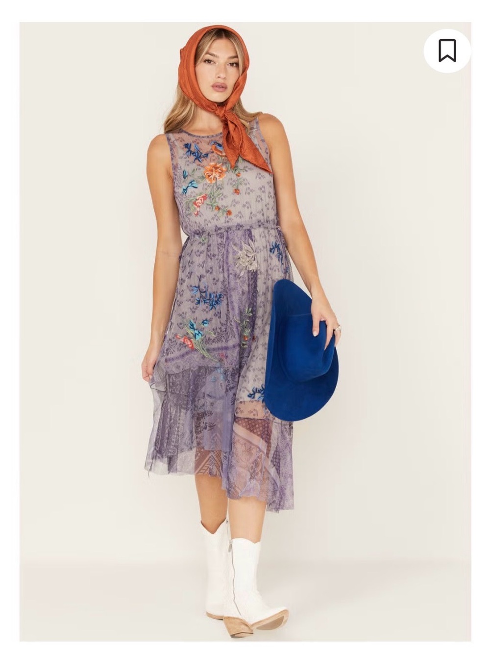 Johnny Was Biya Silvana Mesh Dress Purple Embroidered Floral Bird Midi XS